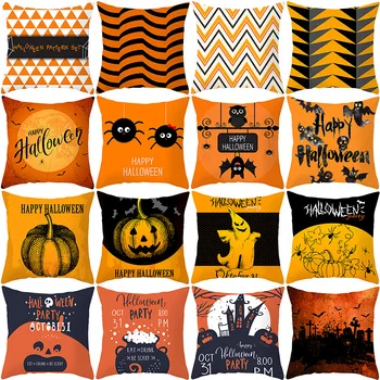 

Orange Geometric Pumpkin Printed Animal Cushion Cover 45x45cm Spider Halloween Gloves Decoration Throw Pillows Case for Sofa