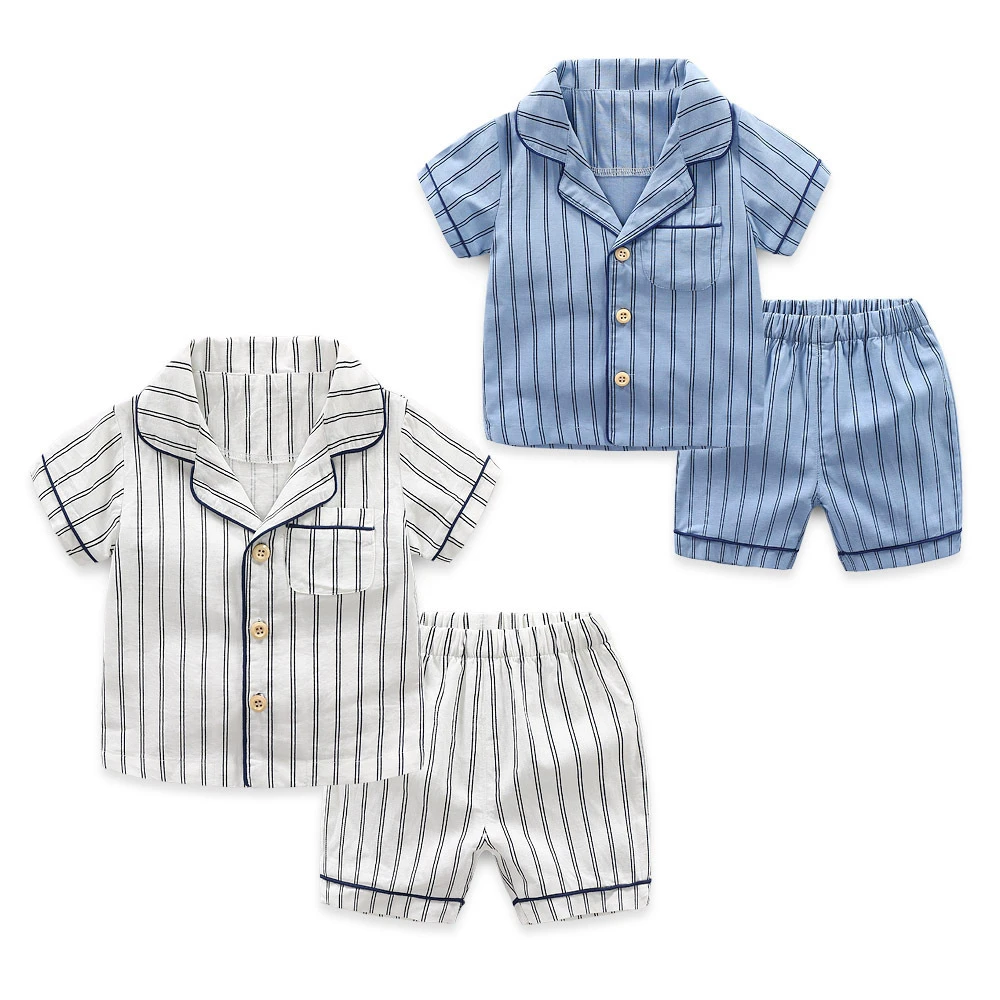 designer nightgowns Children's Pajamas set 2020 Summer Boy Short-sleeved Pajamas Striped Boys Clothing Sets best cotton nightgowns	