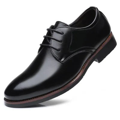 

Spring Autumn Top Fashion Men's Lace up Leather Shoes Man British Business Pointed Toe Shoes Men Dress Black Working Single Shoe