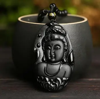 

Aceptar el envío de la gota de obsidiana Natural colgante de Avalokiteshvara collar de los hombres y de las mujeres collar d