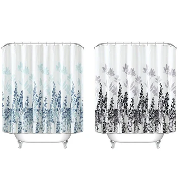 

Leaf Printed Shower Curtain Waterproof Polyester Toilet Partition Curtain Bathroom Curtain with Hooks Home Decor