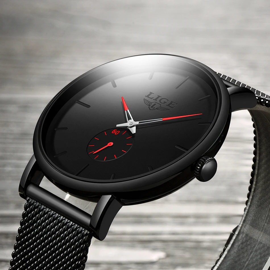 Часы наручные LIGE Мужские кварцевые модные спортивные брендовые Роскошные