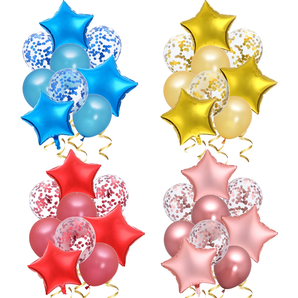 9pcs Blue Air Confetti Balloons Star Helium Foil Baloon Rose Gold Boy Girl Baby Shower Birthday Party Decor Kids Adults Globos | Дом и сад