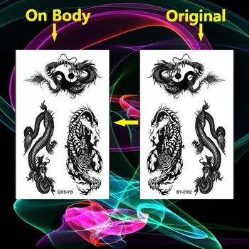 

2019 Black Tiger Tattoos Dancing Dragon & Taichi Fake Tattoo Body Art Flash Temporary Tatoo Stickers Tatuajes Tatuagem Men Women