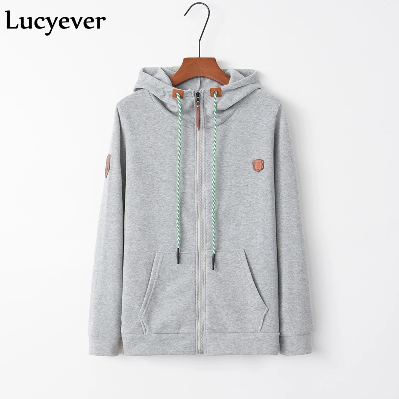 Lucyever Harajuku женские толстовки модная осенне-зимняя розовая Женская толстовка с длинными рукавами на молнии, большие размеры, хлопковое пальто для девочек S-5XL