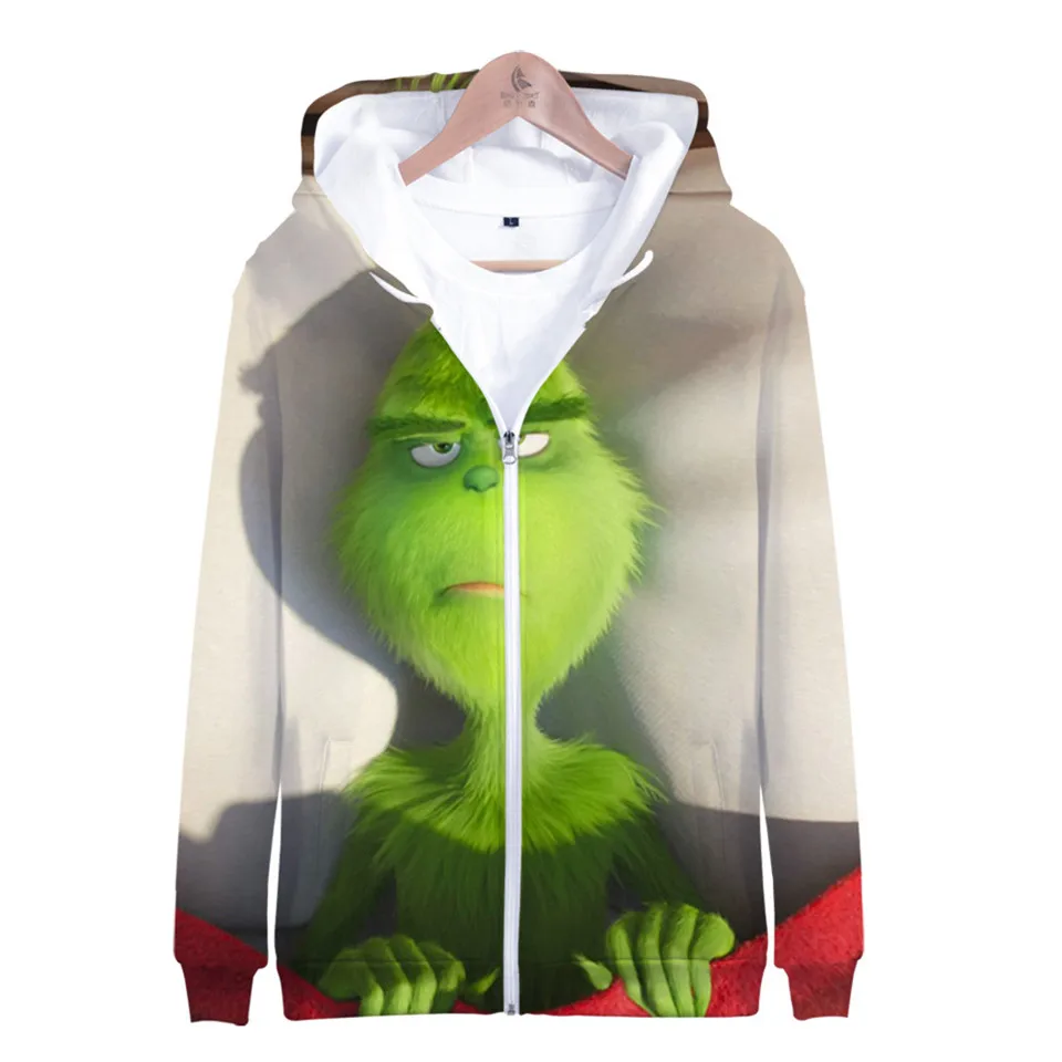 Лидер продаж, толстовки с 3D принтом из фильма «The Grinch», модная толстовка с капюшоном на молнии, Harajuku, уличная куртка, пальто, одежда