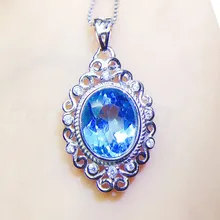 Натуральный голубой топаз Классический Стиль Ожерелье Подвеска 3.5CT драгоценный камень серебро 925 пробы хорошее ювелирное изделие Q9102410