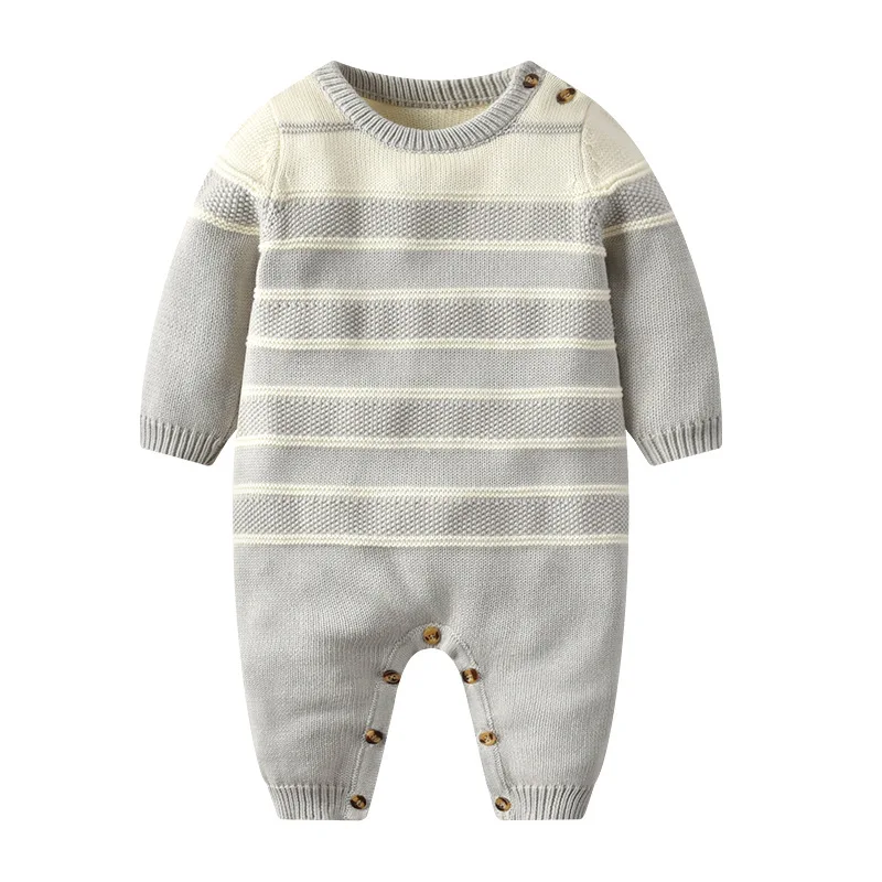 Autumn fashion knitted jumpsuit cotton grey sweater 2 sets Hooded ropa de baby Romper newborn Baby boy girls winter clothes