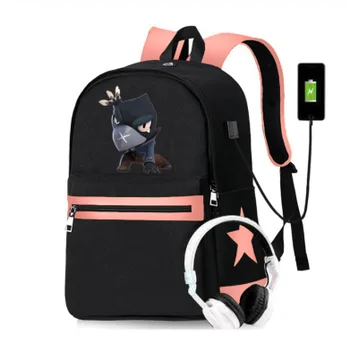

Games Hero Leon Crow Backpack For Girls Boys Black Canvas Backpack USB Charger Large Capacity Waterproof School Bag Mochilas