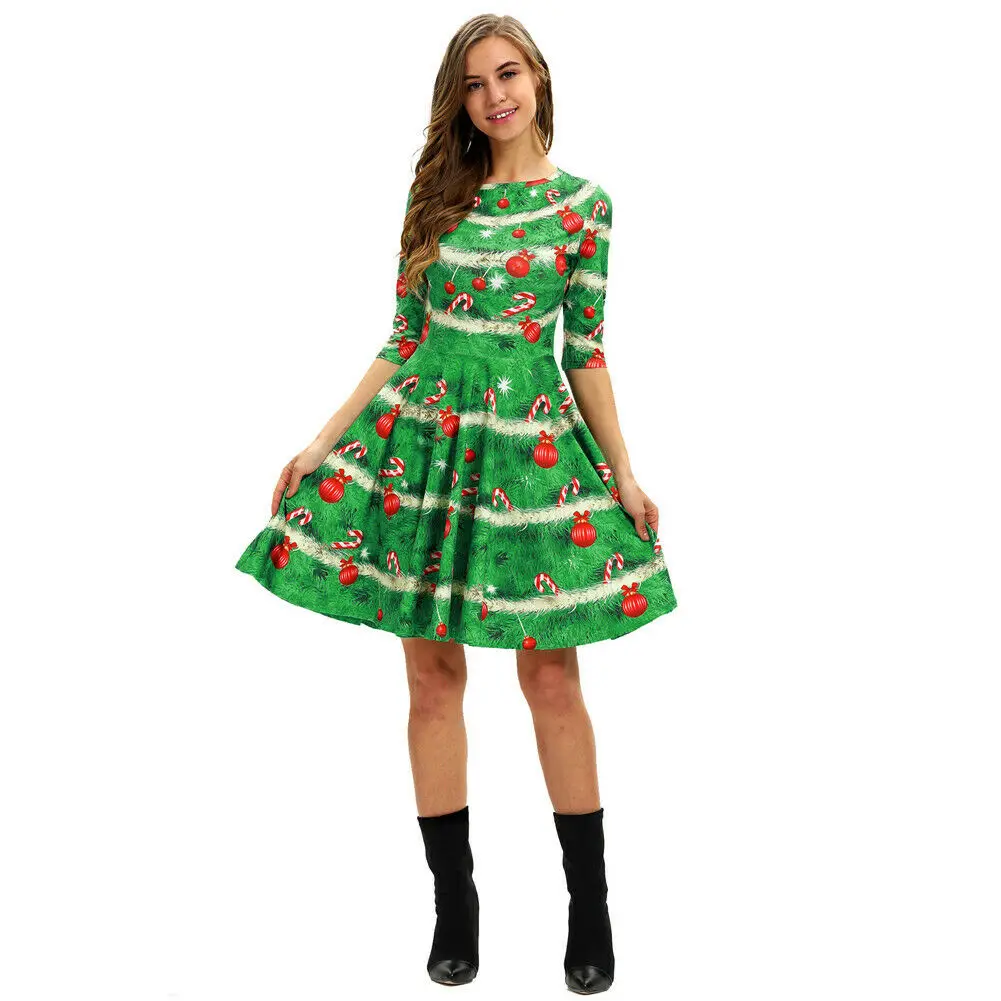 Женское осенне-летнее платье до осени с креативным принтом, с коротким рукавом, рождественское, винтажное, новое платье - Цвет: 5