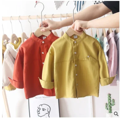 Новая Осенняя детская одежда, однотонная хлопковая рубашка с длинными рукавами для мальчиков