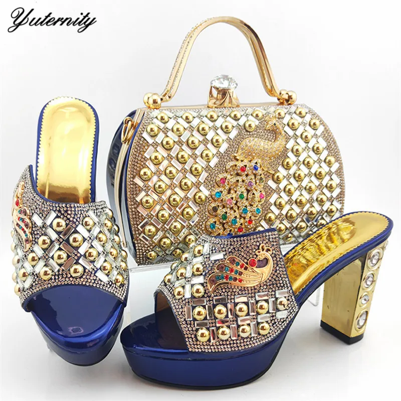 

New Arrival Decorated With Rivet Pumps 10.5CM Shoes Bag Set For Evening Party Spring Nigerian Pretty Laides Shoes And Bag Set