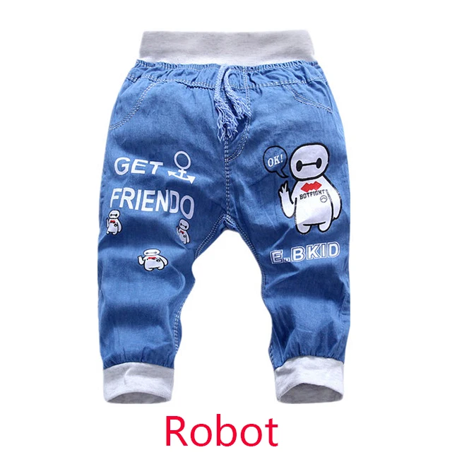 Детские штаны с эластичной резинкой на талии и рисунком панды для маленьких мальчиков и девочек укороченные брюки укороченные штаны джинсовая одежда - Цвет: Robot