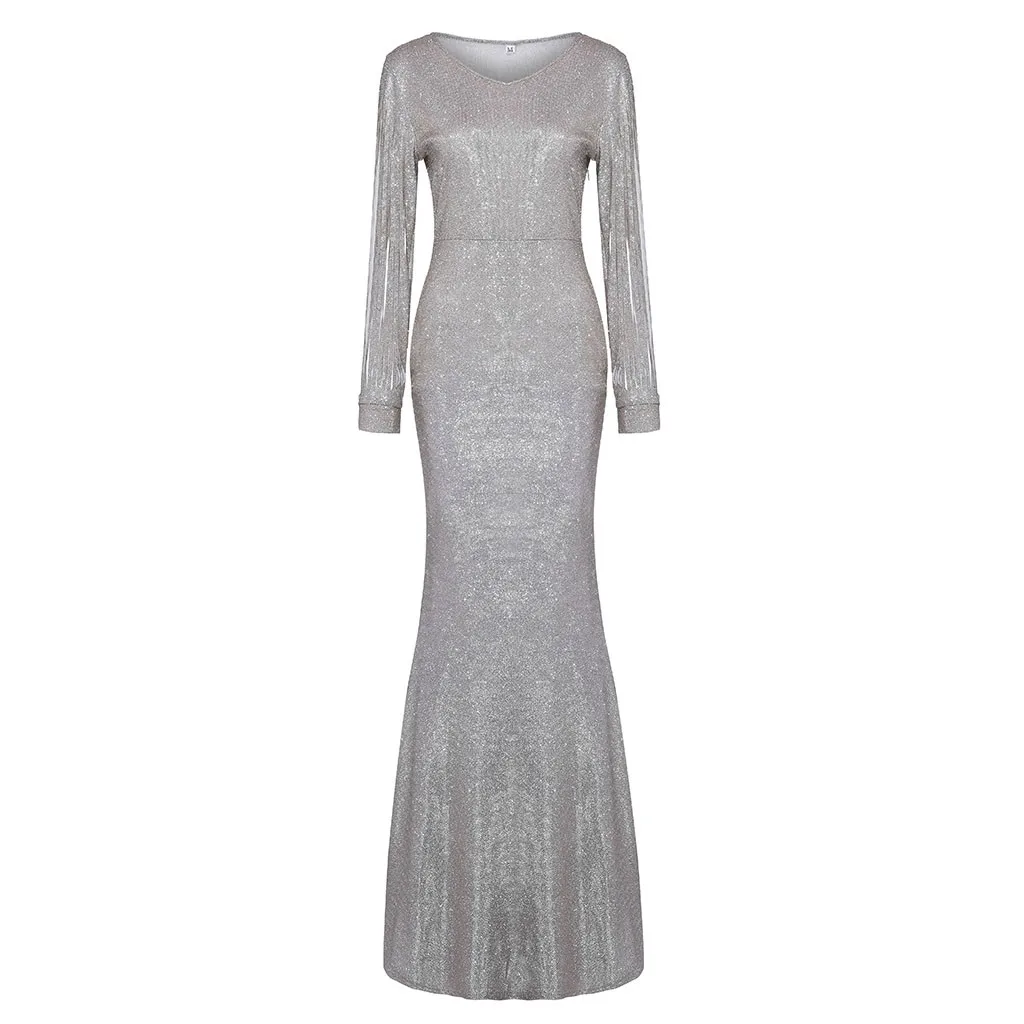 Chamsgend женское винтажное элегантное платье с блестками vestido de festa robe с длинным рукавом шикарное платье вечернее платье#4