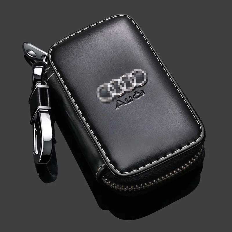 

Leather Car Key Case Keychain Cover Zipper Unisex forAudi suitable for FAW A4L A6L A3 Q3 A4LQ5Q7 for Audi car logo key bag