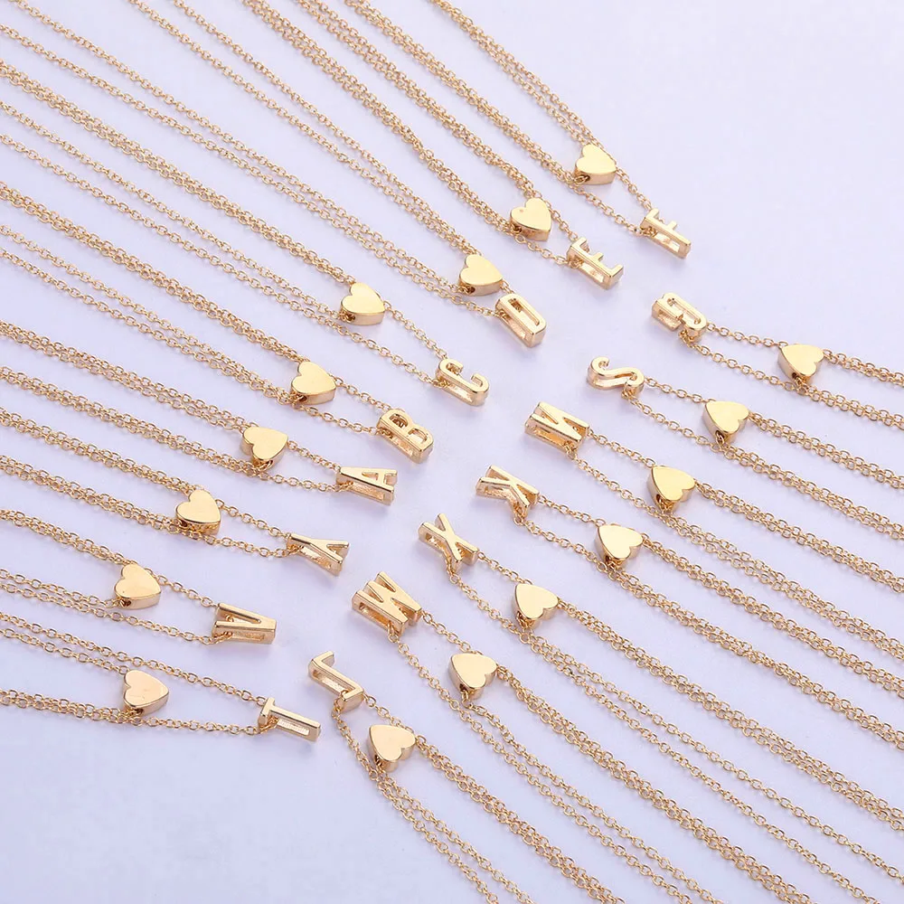Hfarich A/B/C/Z Letter Initial Name Double-Layer Necklace 2020 Fashion Tiny Heart Choker Girls Valentines Day Gifts Long Collier Hfarich A/B/C/Z Letter Initial Name Double-Layer Necklace 2020 Fashion Tiny Heart Choker Girls Valentines Day Gifts Long Collier