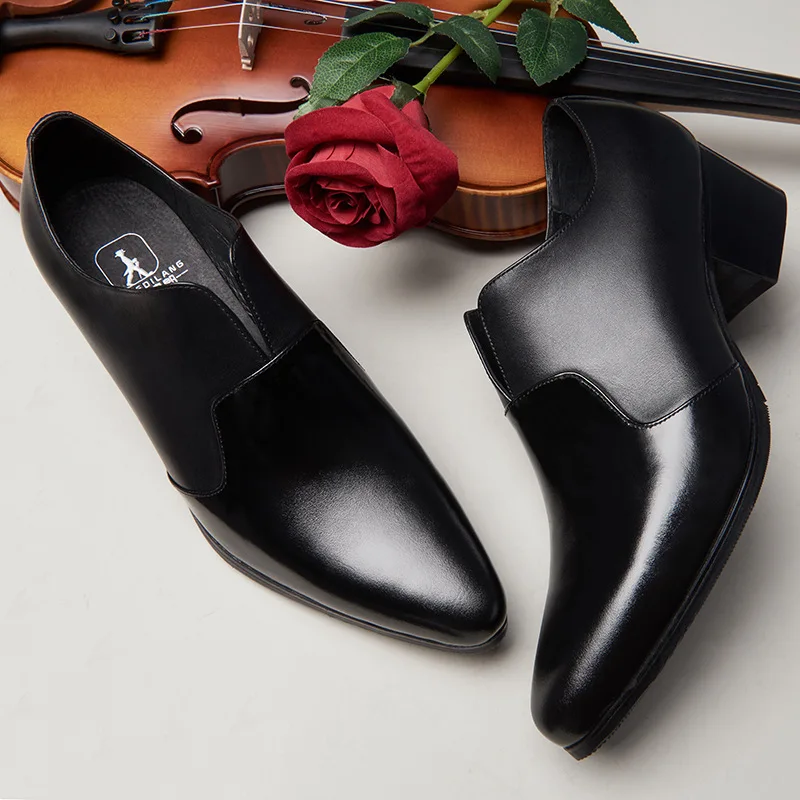 

2019 Autumn New Style Pointed-Toe Leather Shoes Men Korean-style Fashion Extra High Popular MEN'S SHOES