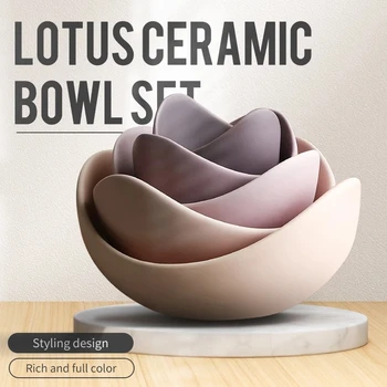 

Creative Lotus Ceramic Bowl Dishes Plates Set Fruit Plates Simple Zen Decor Storage Fruit Ceramic Dinner Plate Sets Dropshipping