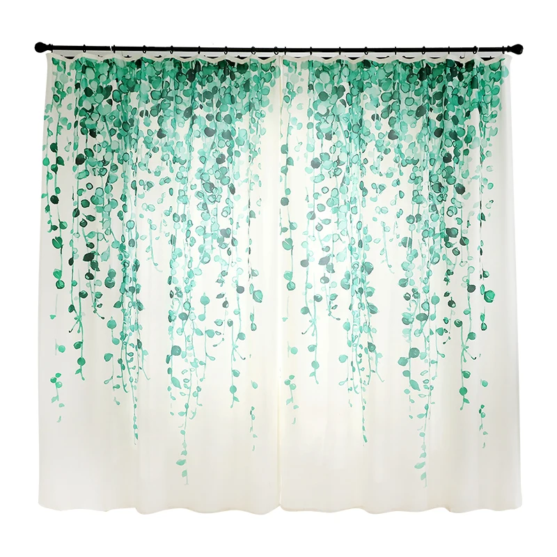 

1pc Nordic freshstyle Blackout Curtains Bedroom Living room creative Bay Window Curtains Green Plant Printed ins