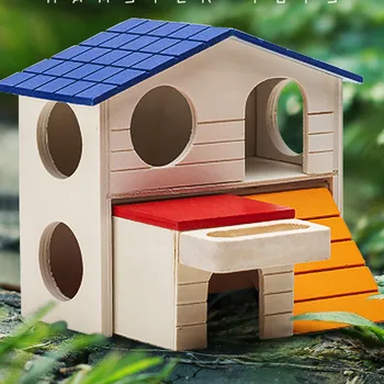 

Hamster House Durable Odorless Non-Toxic Deluxe Two Layers Wooden Hut For Hamster Toys