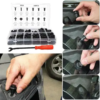 

240Pcs Car Body Plastic Push Pin Rivet Fasteners Trim Moulding Clips Screwdriver