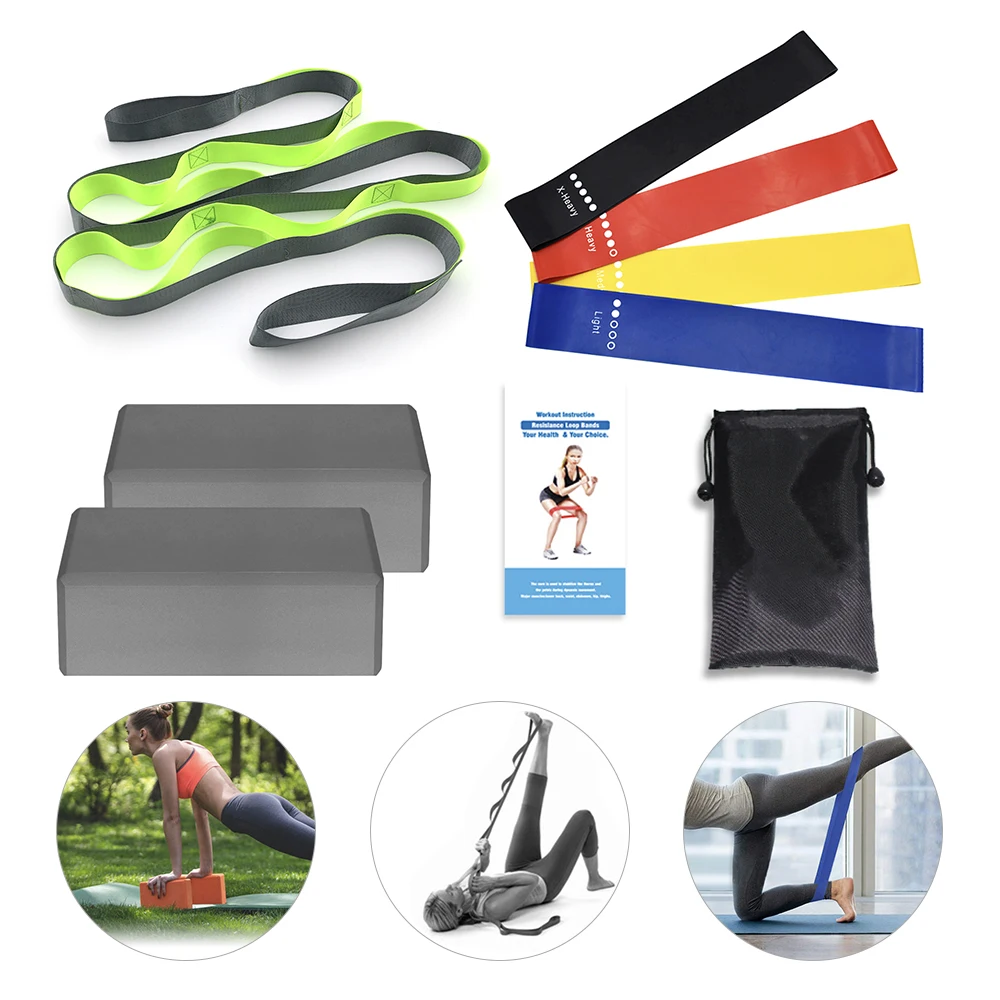 

8pcs Yoga Equipment Set Yoga Daisy Chain Yoga Blocks Resistance Loop Band Storage Pouch Home Gym Fitness Kit Yoga Pilates Rehab