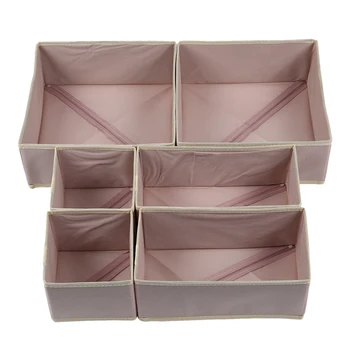 

6Pcs Foldable Underwear Storage Box Drawer Divider Bras Socks Washable Folding Boxes Home Storage Organizer No Woven Fabric Pink