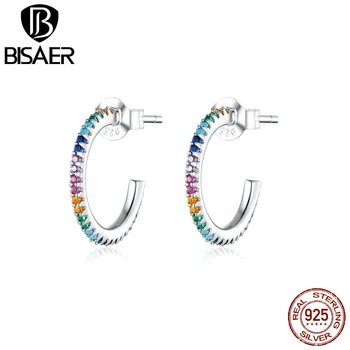 

Stud Earrings BISAER 2020 New 925 Sterling Silver Rainbow Color Zircon Women Earrings Clear Cubic Zircon Silver Jewelry ECE837