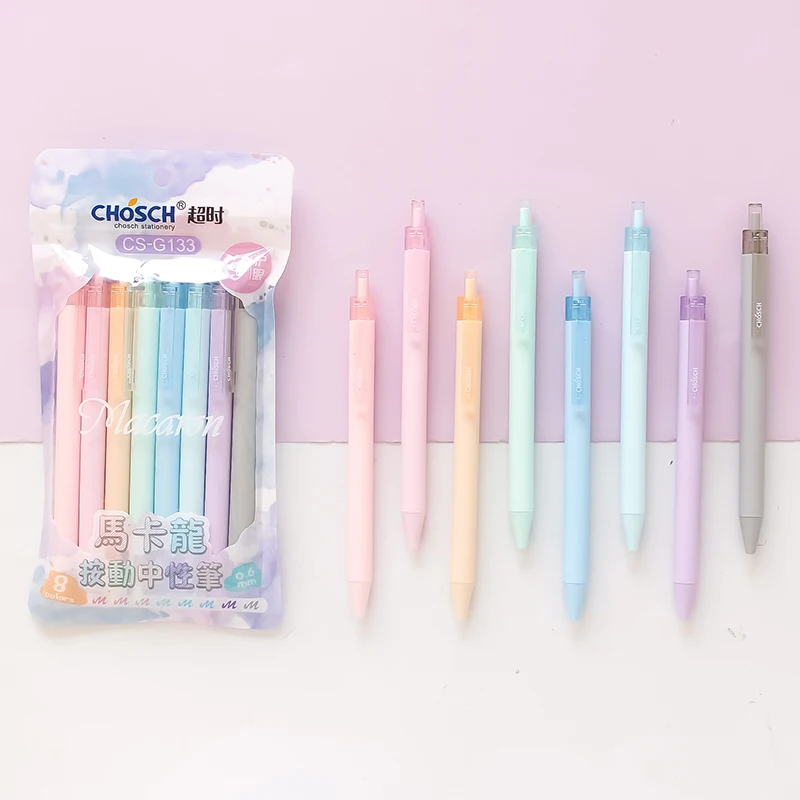 

8pcs Macaron Color Pens Set Mild Colors 0.5mm Ballpoint Roller Ball Pen Writing Marker Liner Office School Supplies Gift A6567