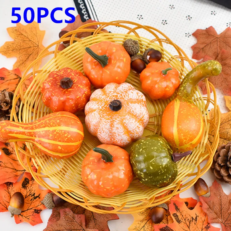 50PCS Осеннее украшение тыквы, реквизит для сбора урожая, искусственные листья тыквы для Хэллоуина, фестиваль урожая, искусственное украшение - Цвет: 50PCS