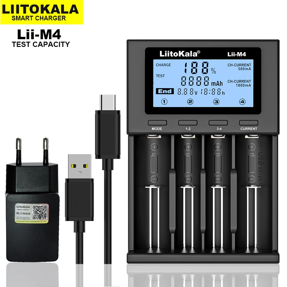 Зарядное устройство LiitoKala Lii-M4 4 слота для аккумуляторов 3 7 В 26650 18650 21700 AA AAA |