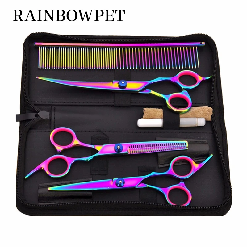 7 pulgadas tijeras de peluquería canina de acero inoxidable peine adelgazamiento gatos domésticos Barber tijeras de peluquería canina Kit para perros el corte de pelo