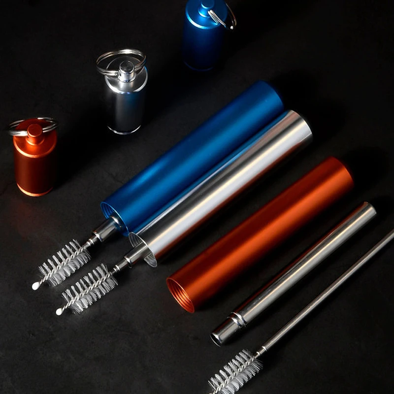 

Straws Metal Telescopic Foldable +Brush Drinking Reusable Stainless Steel Straw
