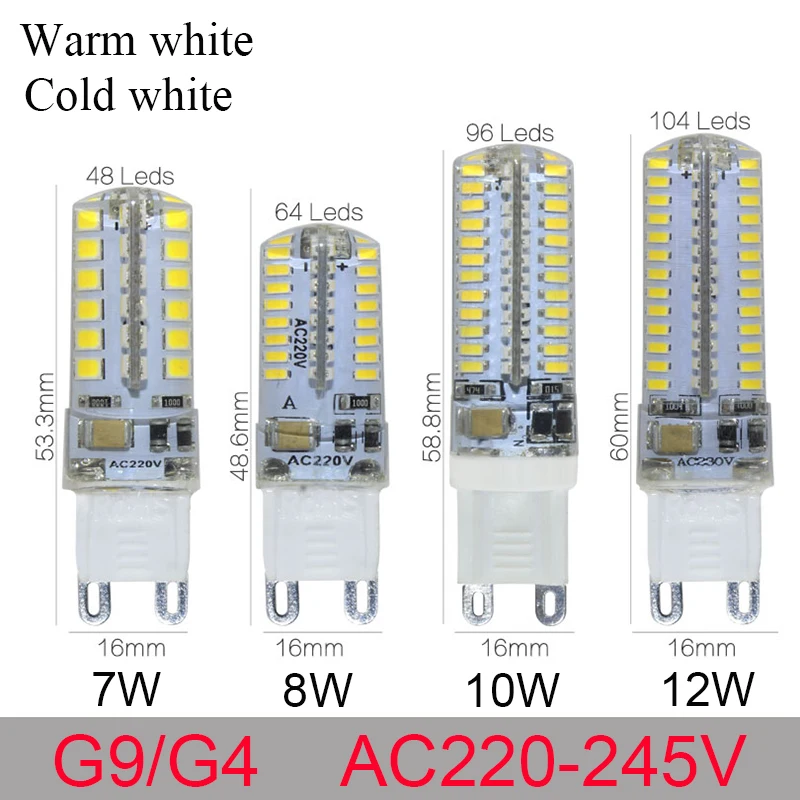 

Free Shipping 3W 5W 7W 12W G9 G4 Led SMD3014 2835 48 104LEDS 220V 12V G9 Spotlight Led lamp Light Downlight Led Bulbs Warm/White