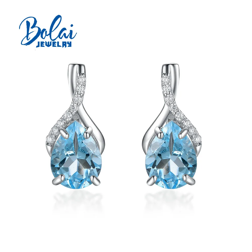 Bolai-pendientes de plata de 925 con Topacio azul celeste para mujer, joyería con Natural de Brasil, 7x9mm, 5CT, para uso diario y oficina - AliExpress Joyería accesorios