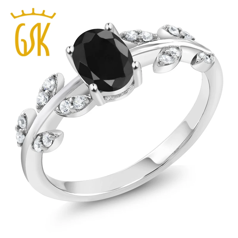 1,28 Ct ОВАЛЬНЫЙ черный сапфир 925 пробы серебро оливковая лоза кольцо( 5,6, 7,8, 9