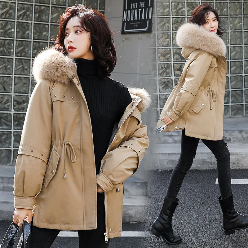 

Down Jacket Cotton-padded Clothes Women's Mid-length 2019 New Style Parka Korean-style Loose-Fit Brushed And Thick Large Fur Col