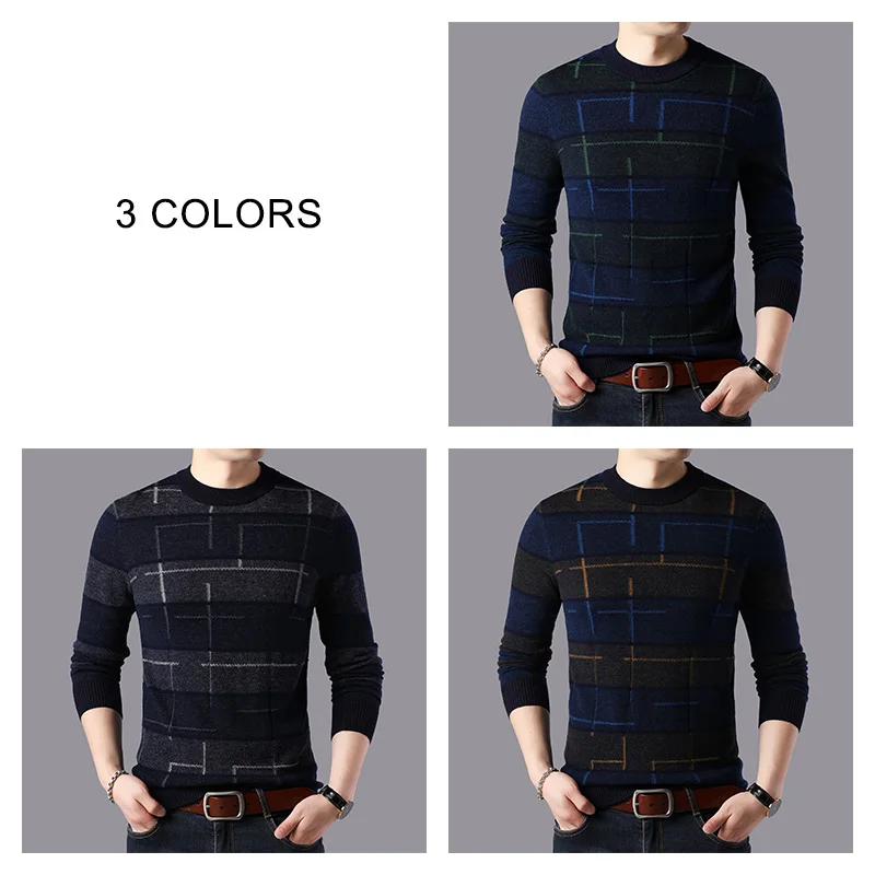 COODRONY Brand 100% Merino Wool Sweater Men Fashion Plaid Pull Homme Winter Thick Warm Sweaters Soft Cashmere Pullover Men 93046