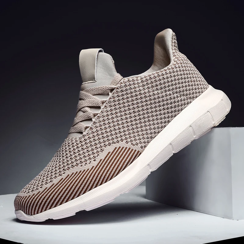 Fhlyiy/Новинка; мужские кроссовки Flyknit; дышащая повседневная мужская легкая обувь; уличные модные мужские кроссовки; Дизайнерская обувь; большие размеры - Цвет: Khaki