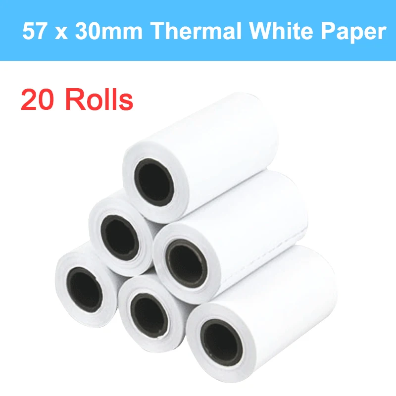 Thermal Paper 57 x 30mm 20 Rolls POS Printer Paper Rolls For Mini Mobile POS 58mm Bluetooth USB Thermal Receipt Printer
