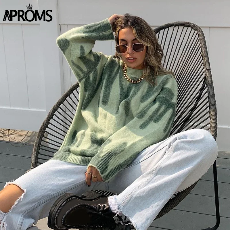 Sweaters Women Pullovers Outerwear Aproms Long Jumpers Knitted Multi-Striped Winter Loose