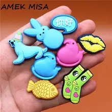 

1pcs Tai Chi Socks Lip Print Goldfish PVC Buckle Shoe Accessories Decorations Jibz for Croc Charms Shoes fit Bracelet Kids Gifts