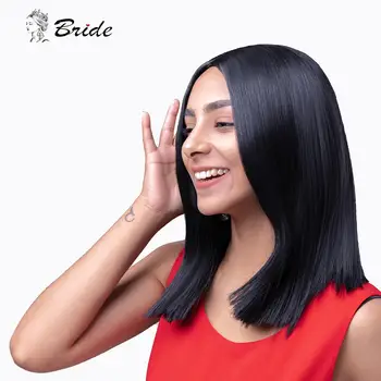 

BRIDE Short Straight Wigs Synthetic Black Wig Natural Fiber Hair For Women Heat Resistant Coaplay Daily Party Include Wig Hat