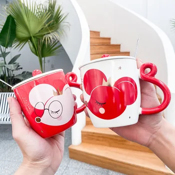 

Cute Cartoon Cute Mouse Year Festive Ceramic Cup Creative Chaozhou Mug Net Red Water Cup Student Couple Pair Cup Cups and Mugs