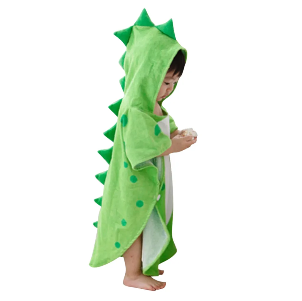 Детские полотенца с капюшоном для маленьких мальчиков и девочек, с рисунком динозавра, пончо, с капюшоном, детское банное полотенце, детское пляжное полотенце, ночная рубашка в комплекте с купальным халатом - Цвет: Green