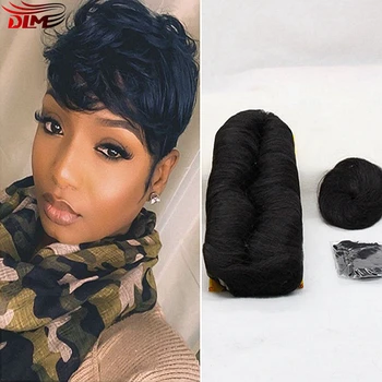 

27 Pieces Short Weave Hair Extensions Virgin Peruvian Hair With Closure Sexy Pixie Bump Hair Weave