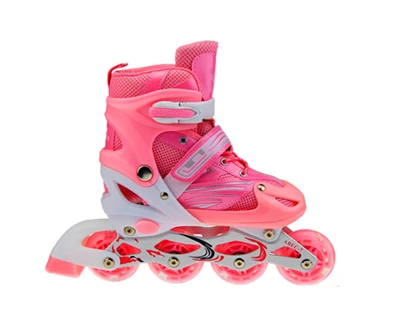 1 пара детская роликовая обувь для катания на коньках Регулируемая моющаяся дышащая мигающая полиуретановая обувь для подростков - Цвет: Pink S EUR 30-33