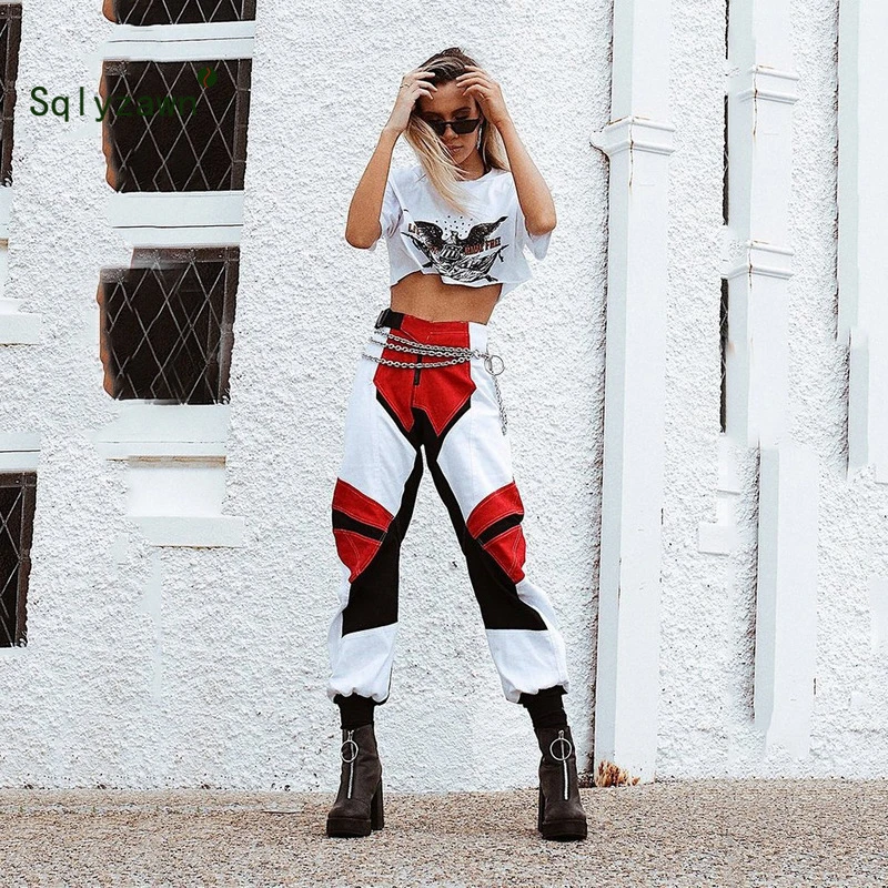 high waist patchwork pants