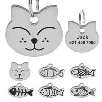 Stainless Steel Personalized Cat Tag Custom Cats Kitten ID Tag Engraved Cat Collar Pendant Necklace Pet Accessories Fish Shape 1