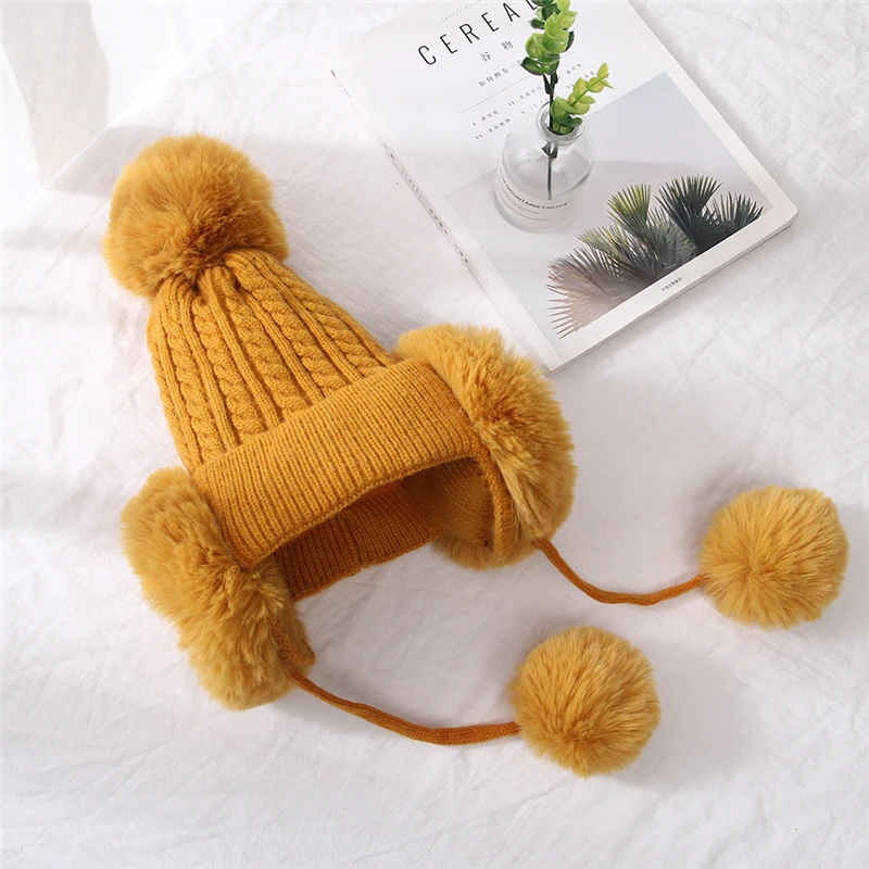 Hirigin, утолщенная Лыжная зимняя шапка для девочек, новая модная меховая шапка с помпонами, зимняя женская Шапка-бини, женская вязаная шапка